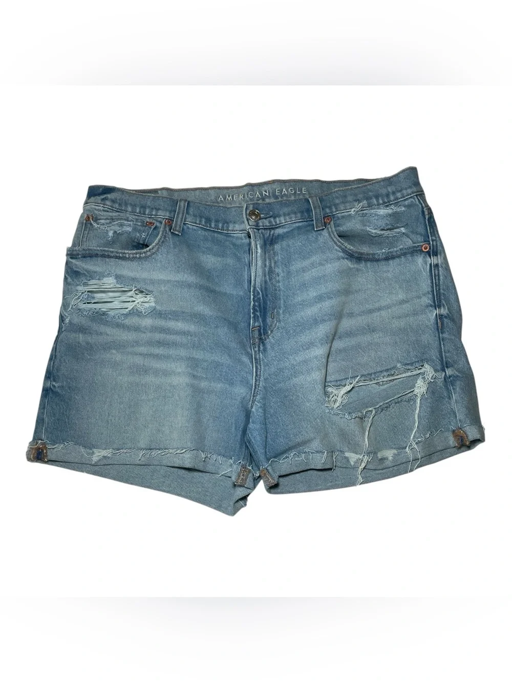 American Eagle AE Ex-Boyfriend Denim Shorts Distressed Light Wash Size 10